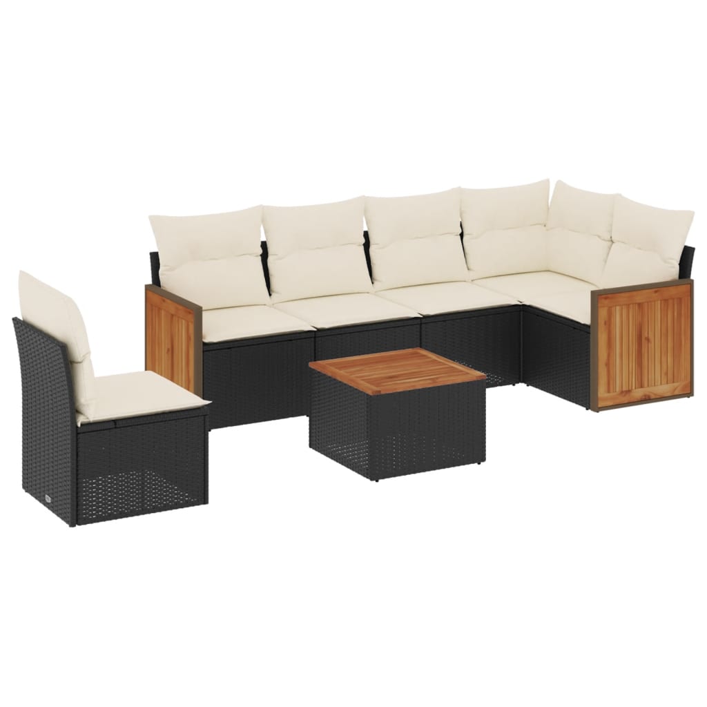 Salon de jardin 7 pcs avec coussins noir résine tressée