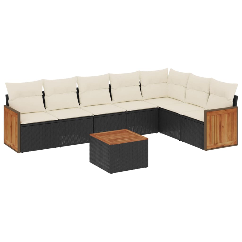 Salon de jardin 8 pcs avec coussins noir résine tressée