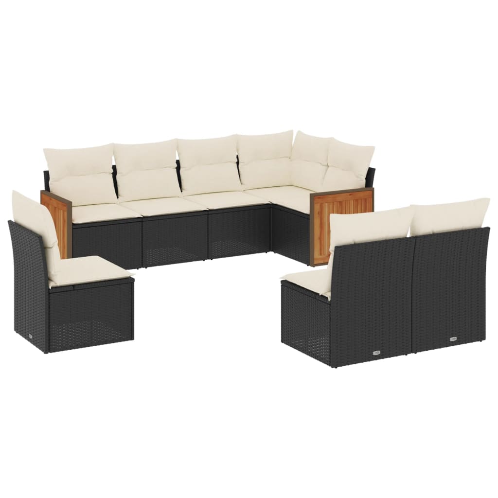 Salon de jardin 8 pcs avec coussins noir résine tressée