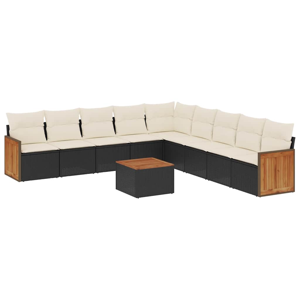 Salon de jardin 10 pcs avec coussins noir résine tressée