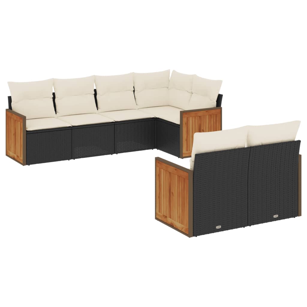 Salon de jardin 7 pcs avec coussins noir résine tressée