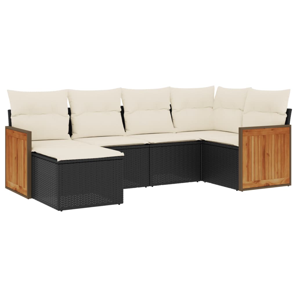 Salon de jardin 6 pcs avec coussins noir résine tressée