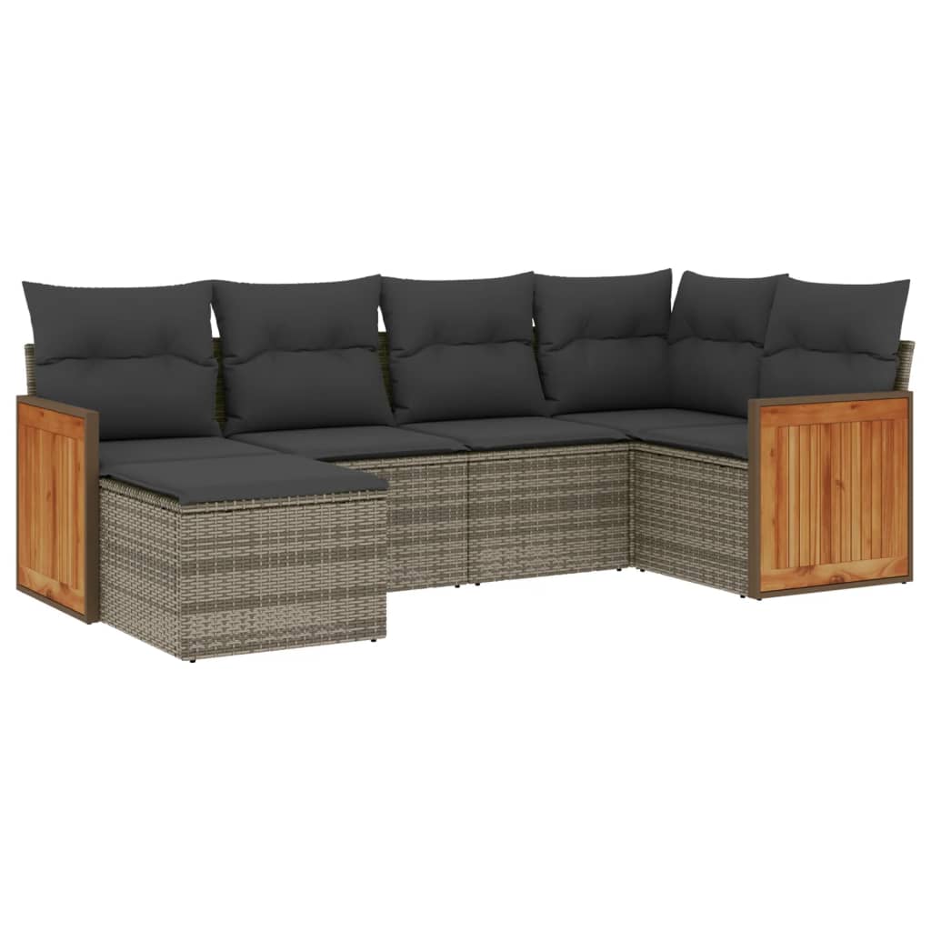 Salon de jardin 6 pcs avec coussins gris résine tressée