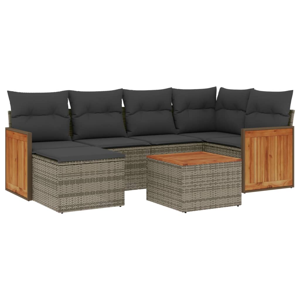 Salon de jardin avec coussins 7 pcs gris résine tressée