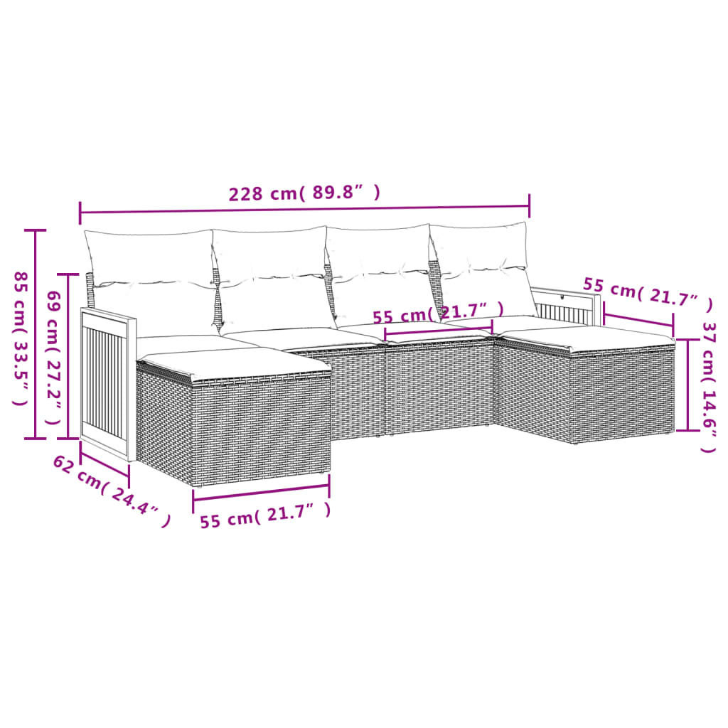 Salon de jardin avec coussins 6 pcs beige résine tressée