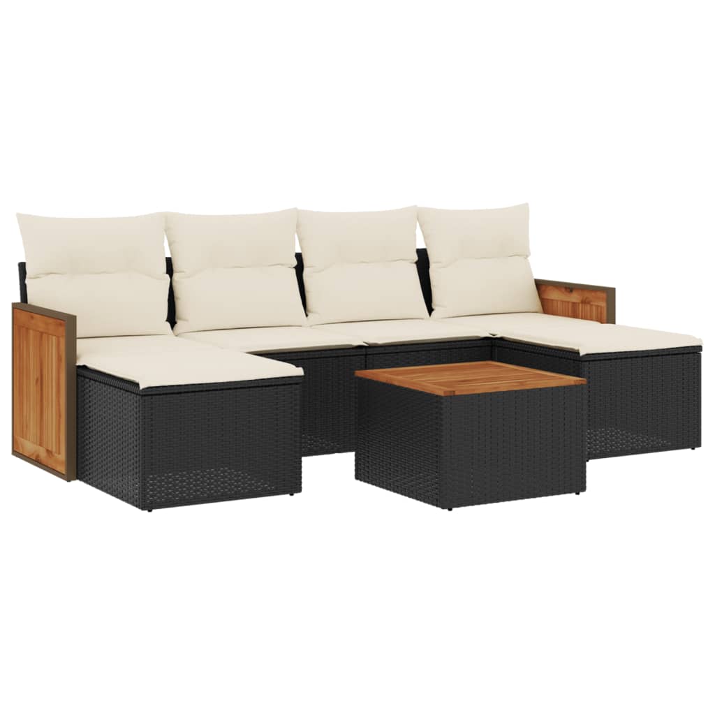 Salon de jardin 7 pcs avec coussins noir résine tressée
