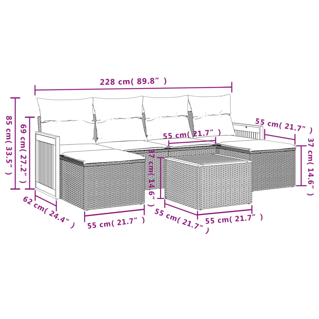 Salon de jardin avec coussins 7 pcs beige résine tressée