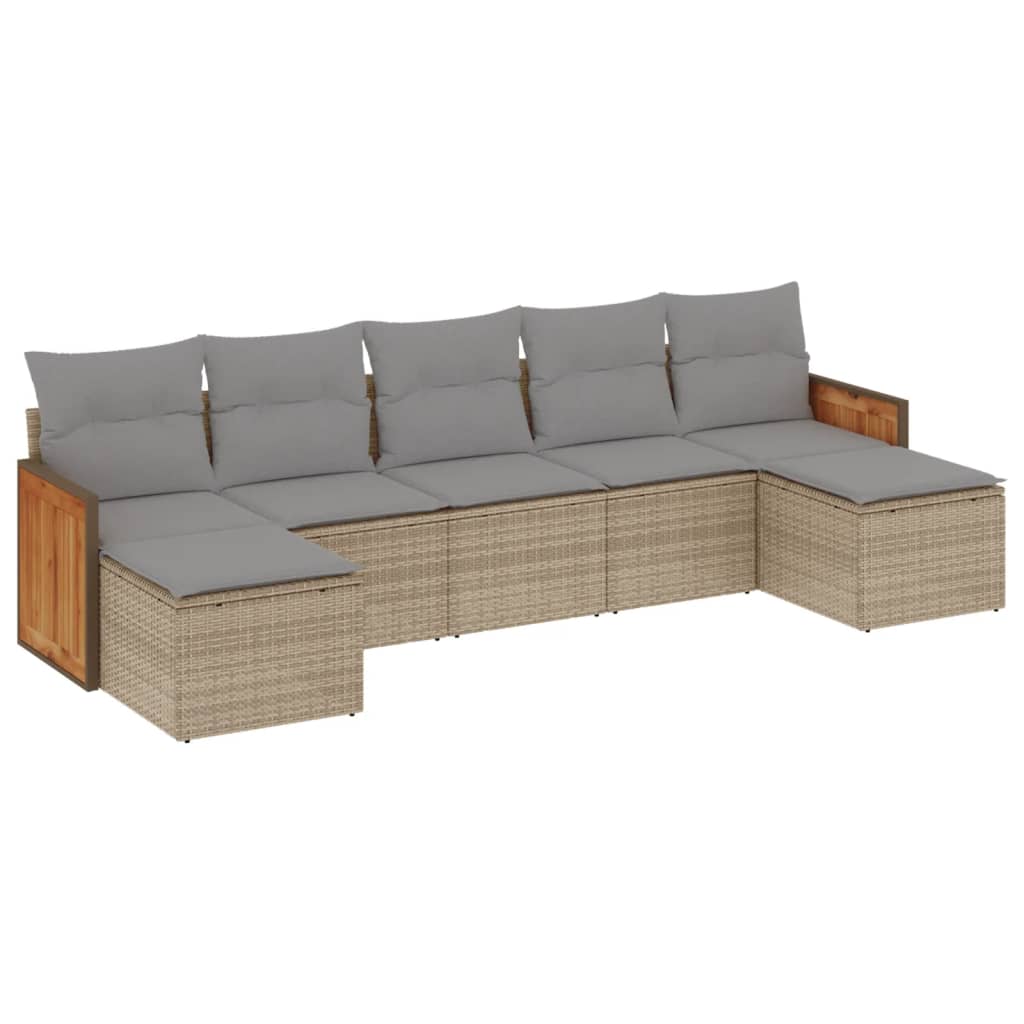 Salon de jardin avec coussins 7 pcs beige résine tressée