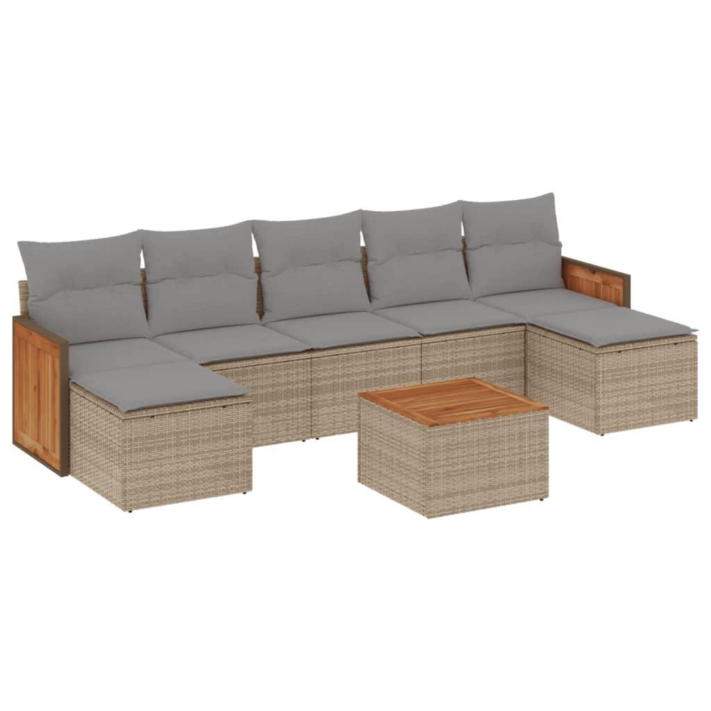 Salon de jardin avec coussins 8 pcs beige résine tressée