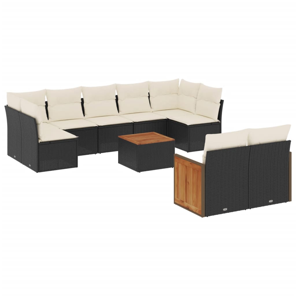 Salon de jardin 10 pcs avec coussins noir résine tressée