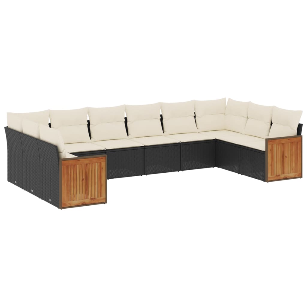 Salon de jardin 10 pcs avec coussins noir résine tressée