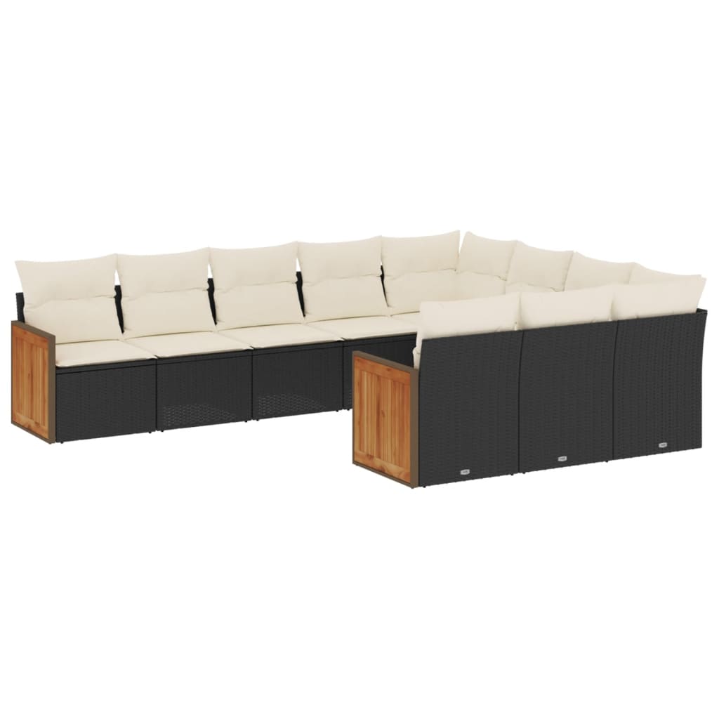 Salon de jardin 10 pcs avec coussins noir résine tressée