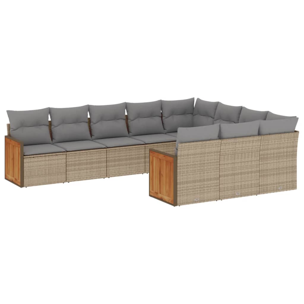 Salon de jardin avec coussins 10 pcs beige résine tressée