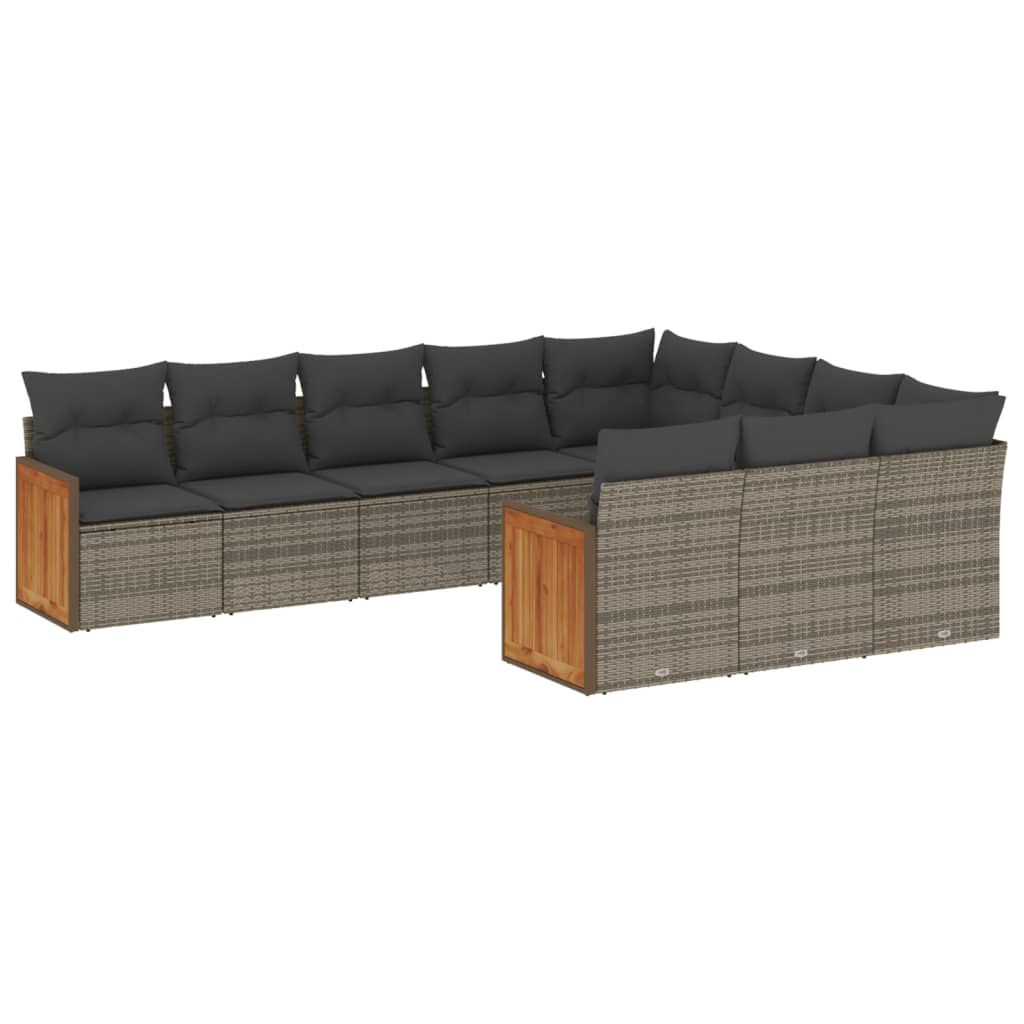 Salon de jardin avec coussins 10 pcs gris résine tressée