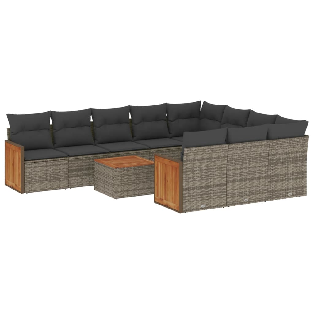Salon de jardin 11 pcs avec coussins gris résine tressée