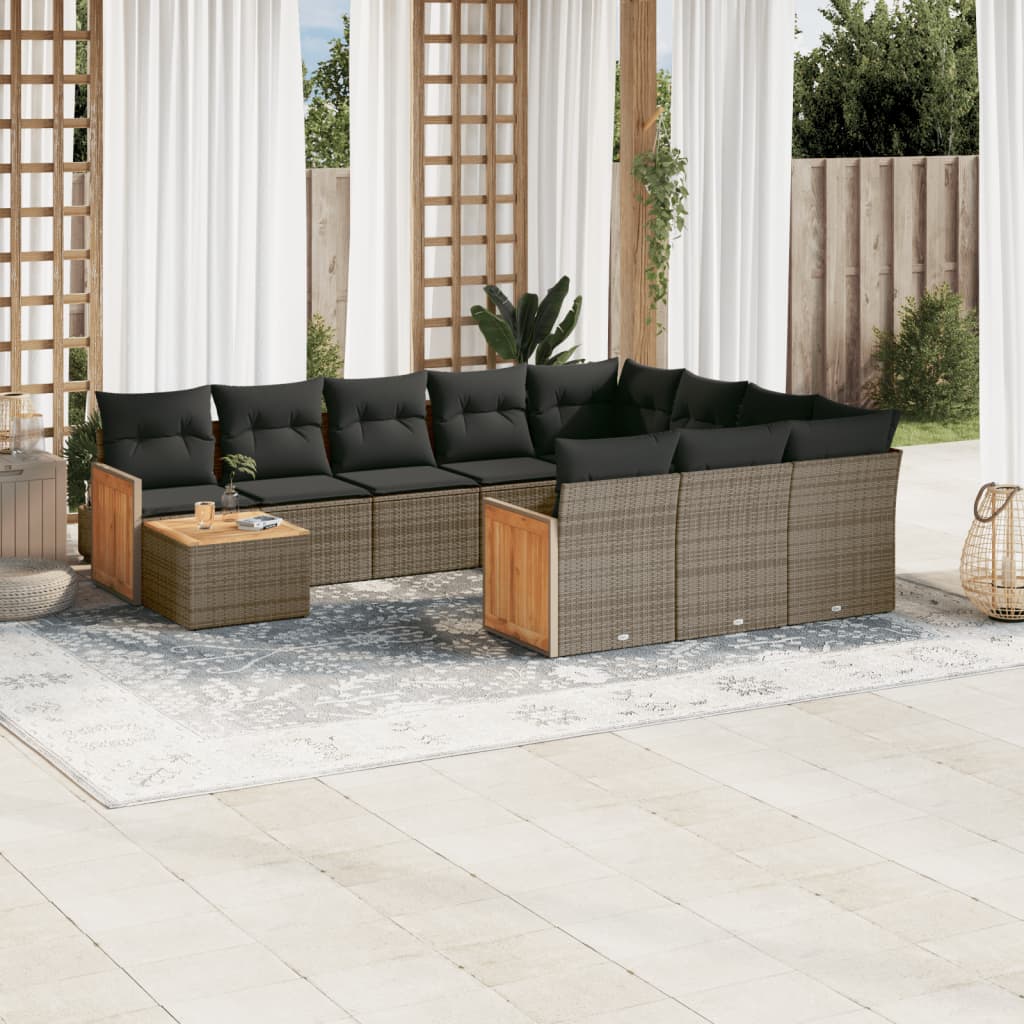 Salon de jardin 11 pcs avec coussins gris résine tressée