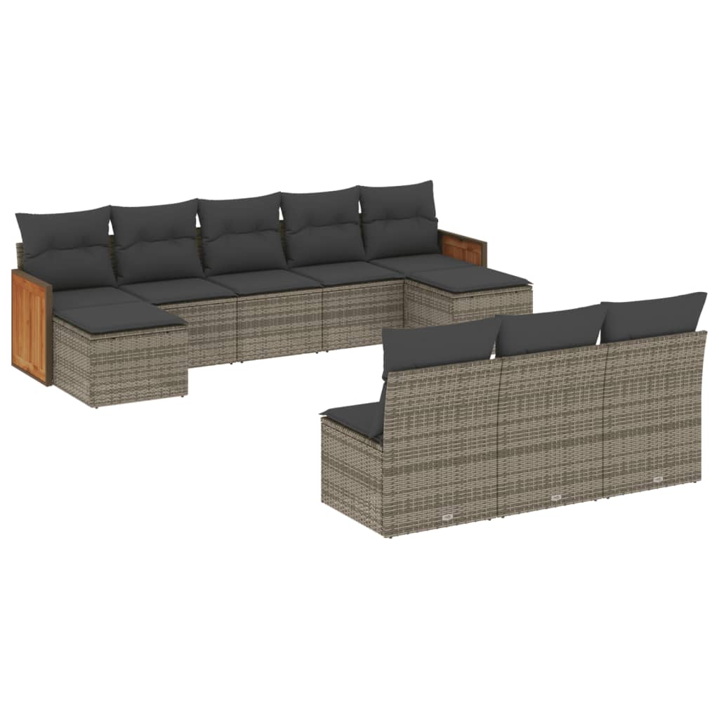 Salon de jardin avec coussins 10 pcs gris résine tressée