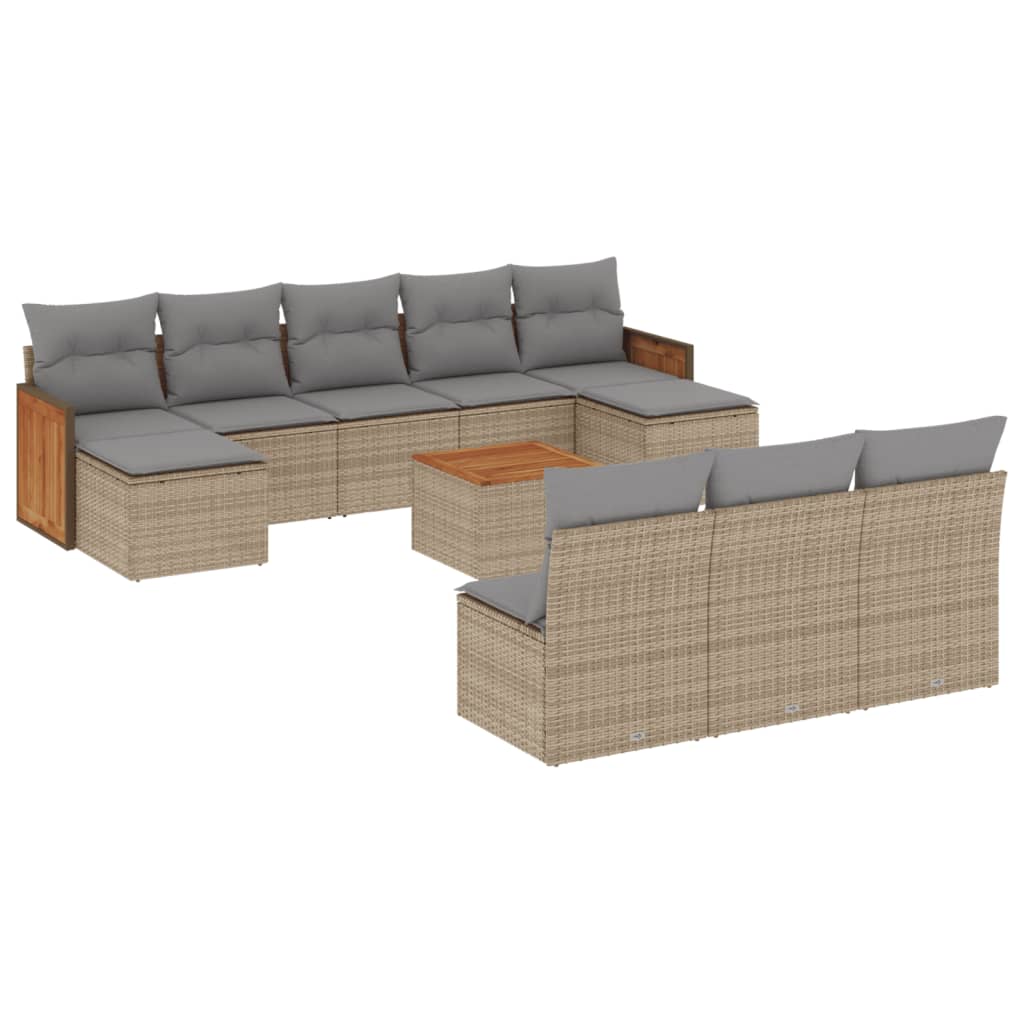 Salon de jardin 11 pcs avec coussins beige résine tressée