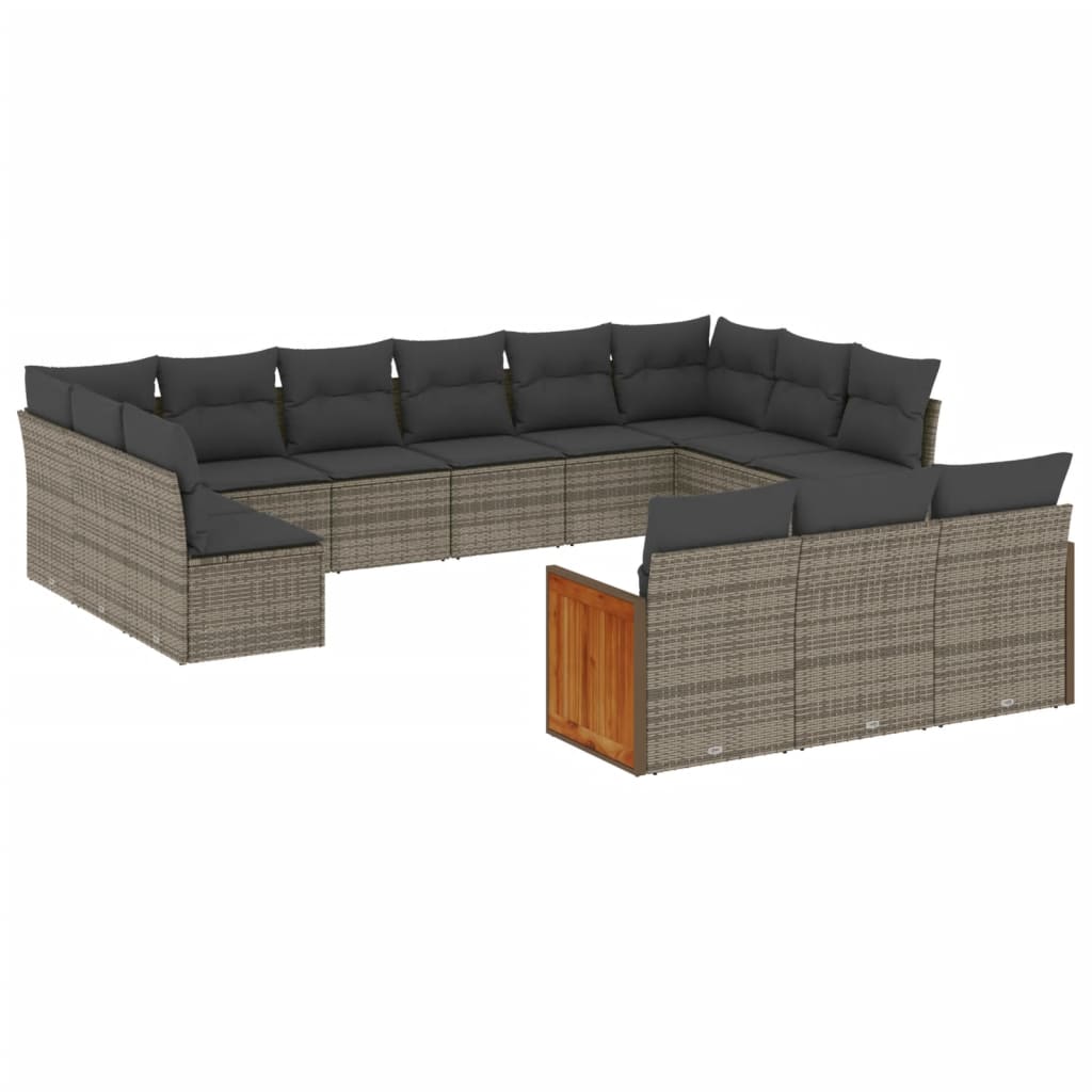 Salon de jardin avec coussins 13 pcs gris résine tressée