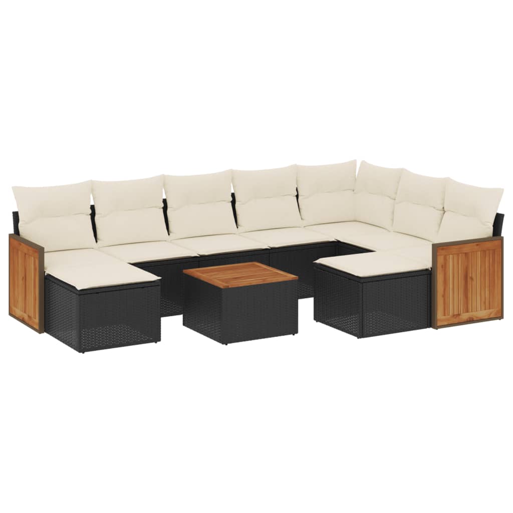 Salon de jardin 10 pcs avec coussins noir résine tressée