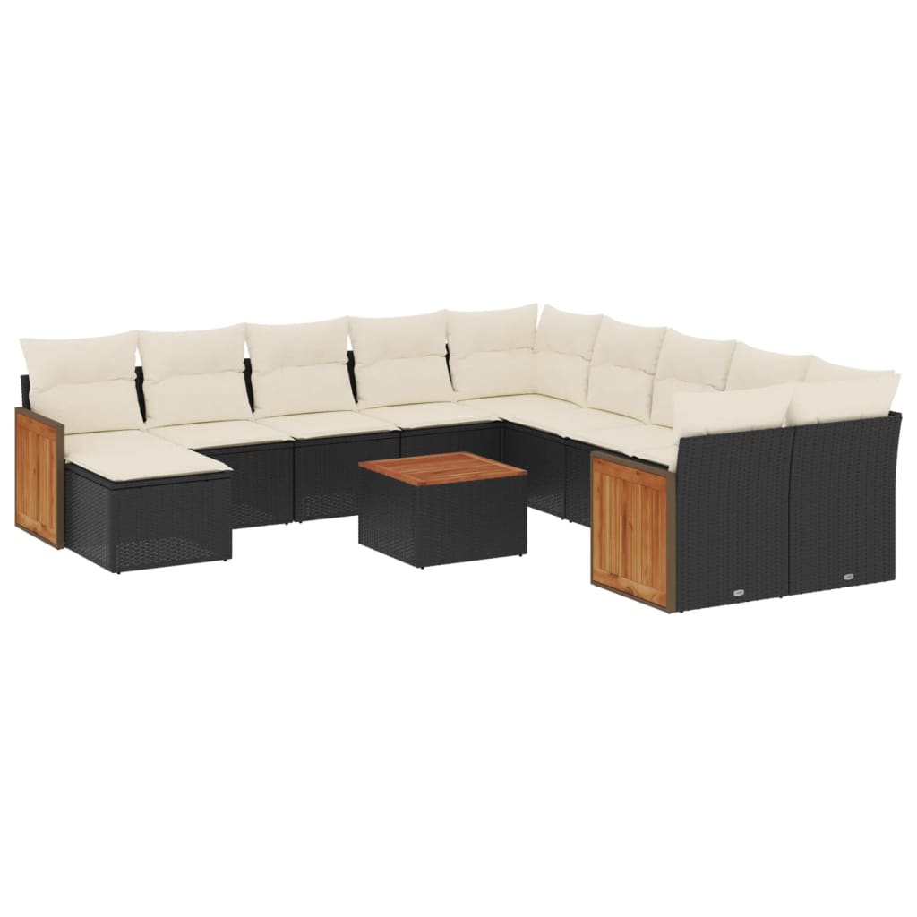 Salon de jardin 12 pcs avec coussins noir résine tressée