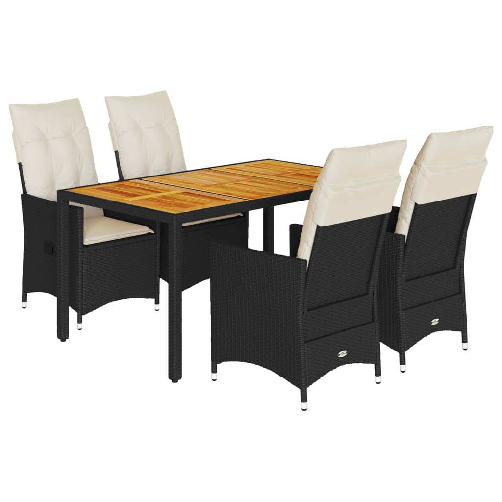 Ensemble à manger de jardin coussins 5pcs Noir Résine tressée