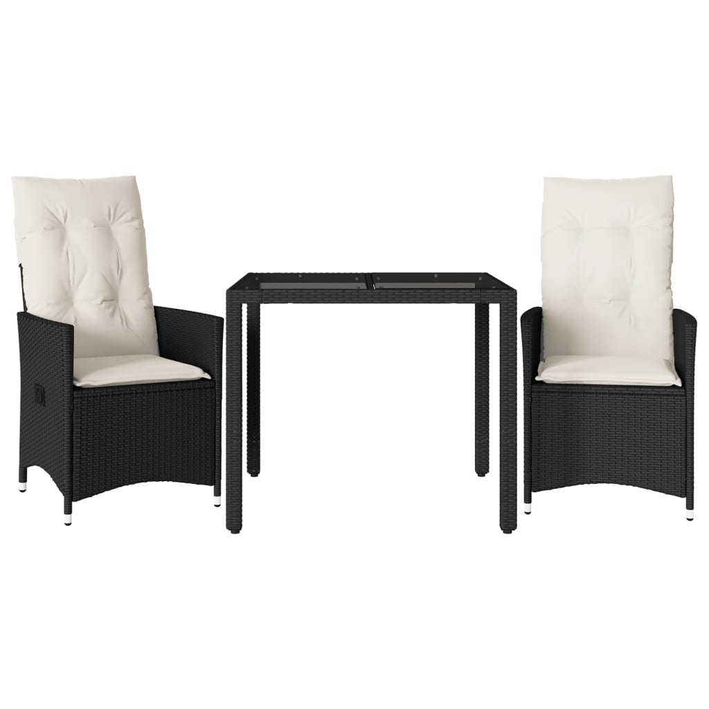 Ensemble de bistro 3 pcs avec coussins noir résine tressée