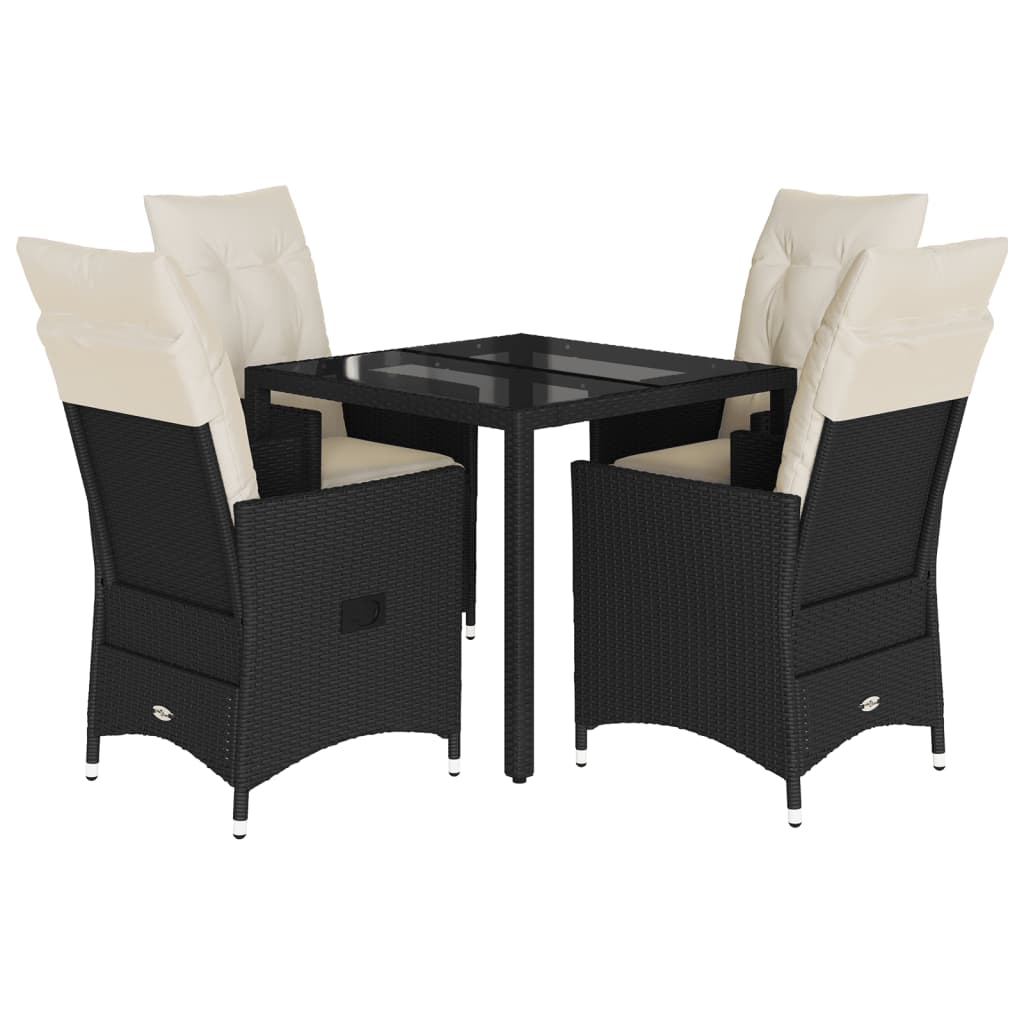 Ensemble à manger de jardin coussins 5pcs Noir Résine tressée
