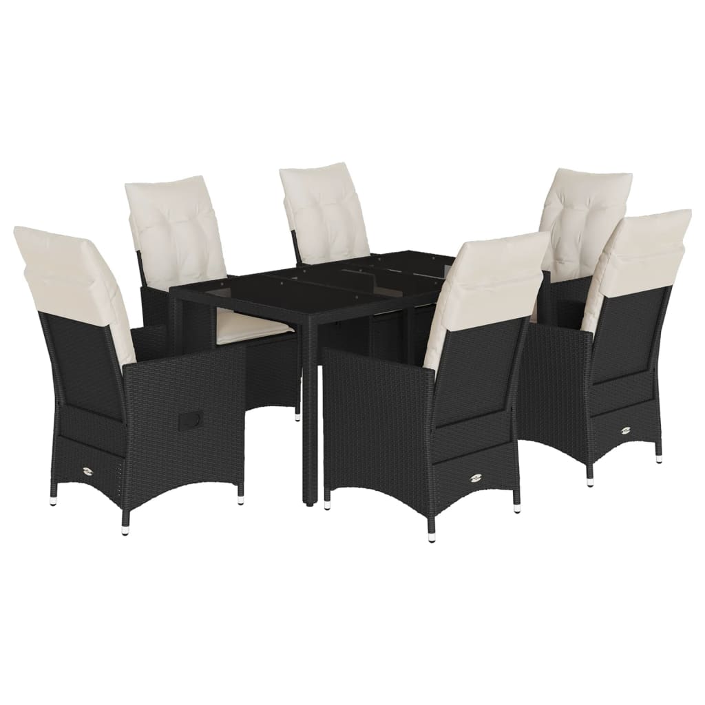 Ensemble à manger de jardin coussins 7pcs Noir Résine tressée