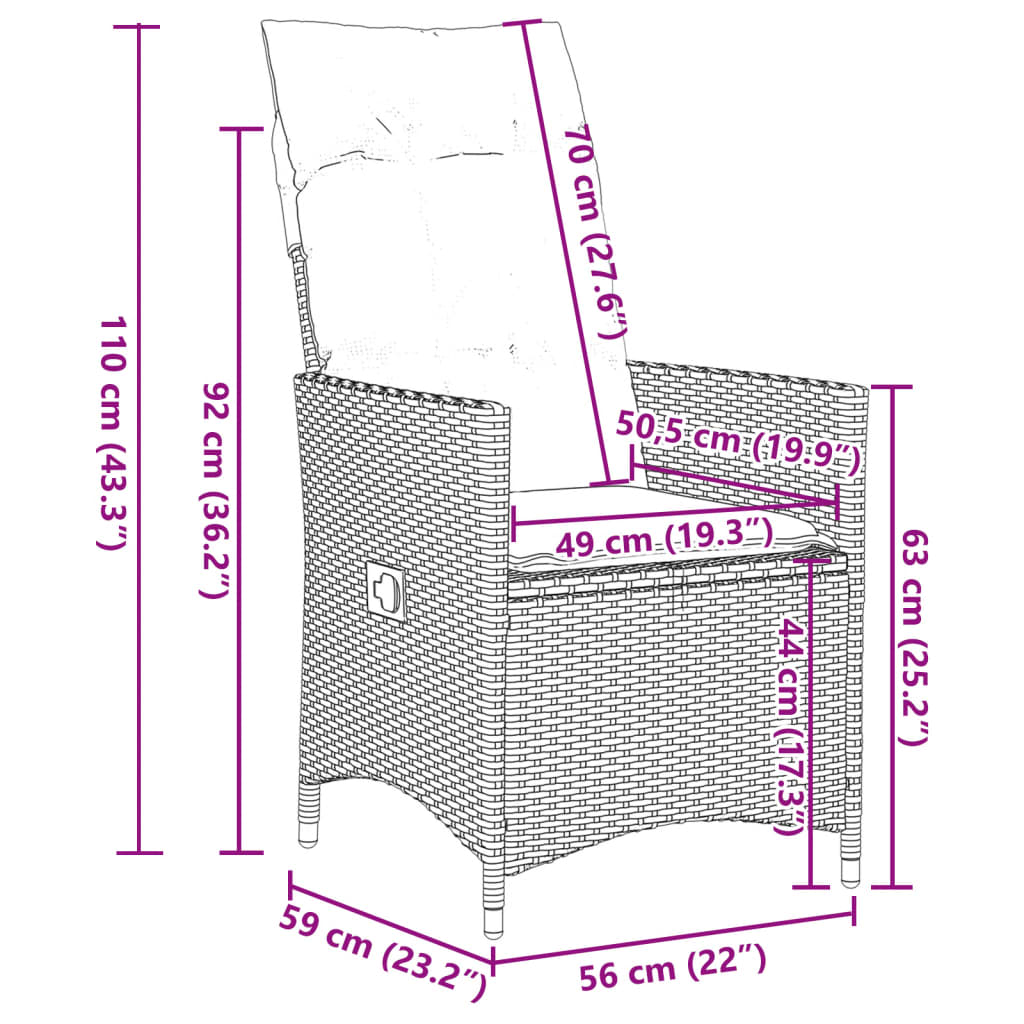 Ensemble à manger de jardin coussins 7pcs Noir Résine tressée