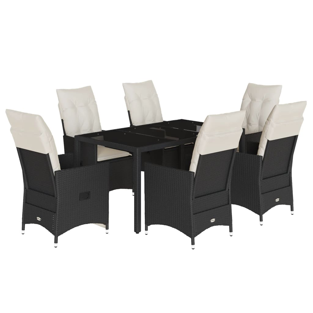 Ensemble à manger de jardin coussins 7pcs Noir Résine tressée