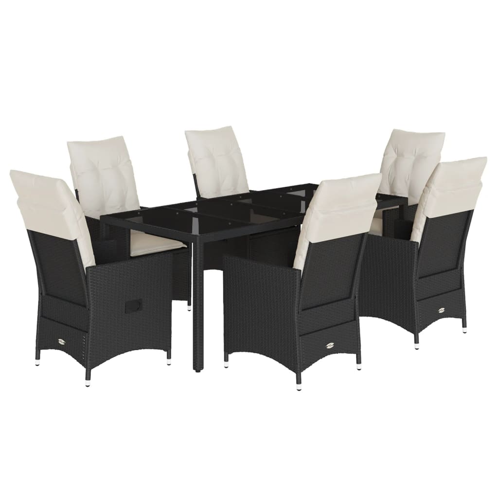 Ensemble à manger de jardin coussins 7pcs Noir Résine tressée