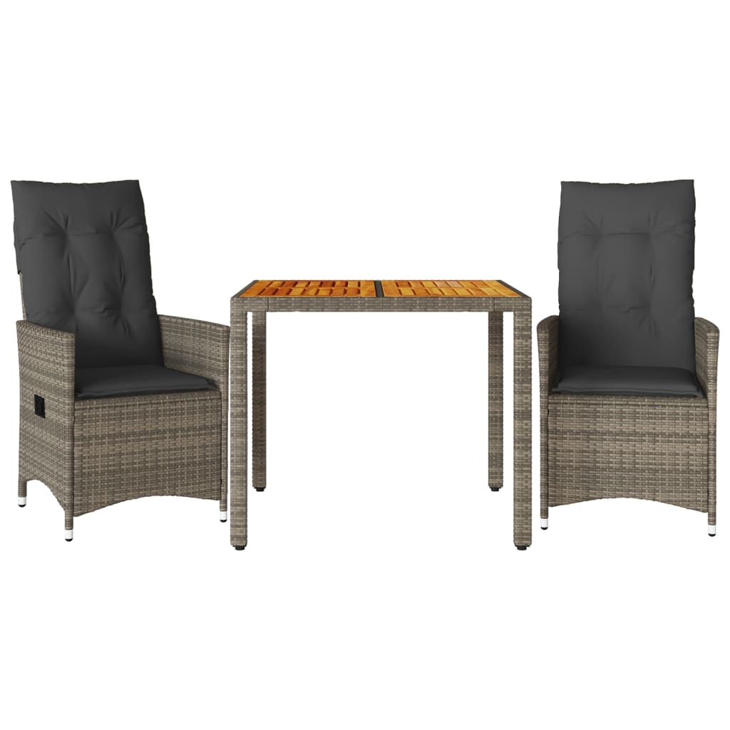 Ensemble de bistro 3 pcs avec coussins gris résine tressée - XIOS