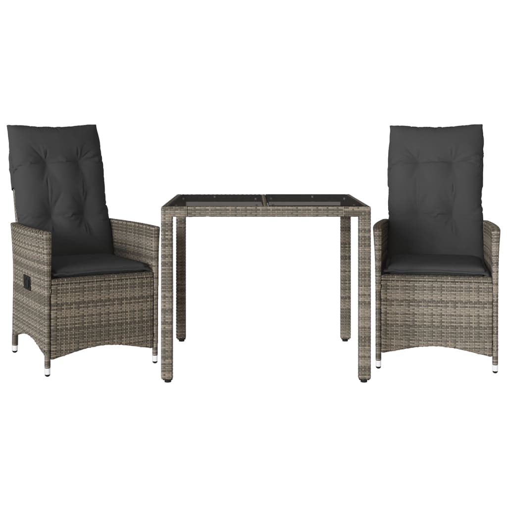 Ensemble de bistro 3 pcs avec coussins gris résine tressée