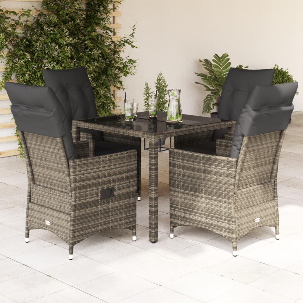 Ensemble à manger de jardin 5 pcs coussins gris résine tressée