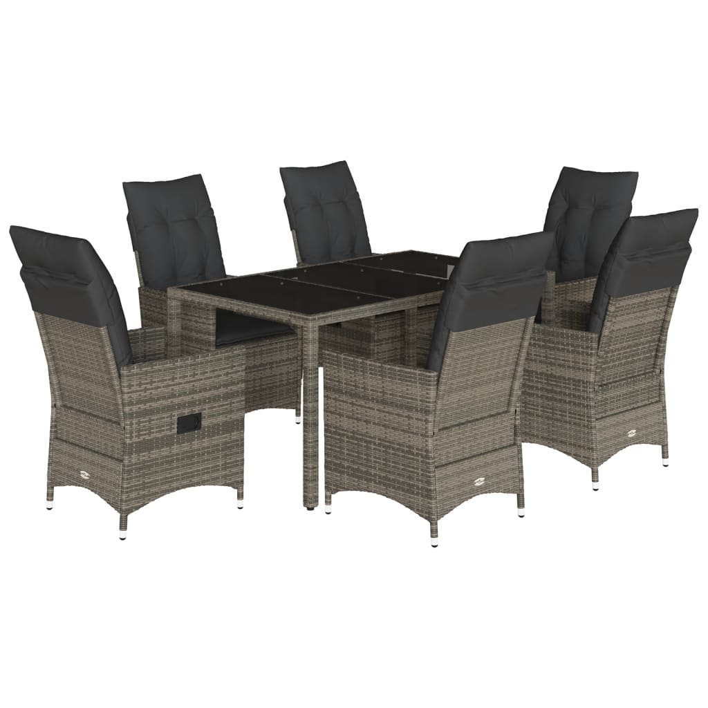 Ensemble à manger de jardin et coussins 7 pcs gris rotin