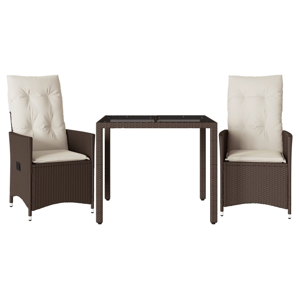 Ensemble de bistro 3 pcs avec coussins marron résine tressée