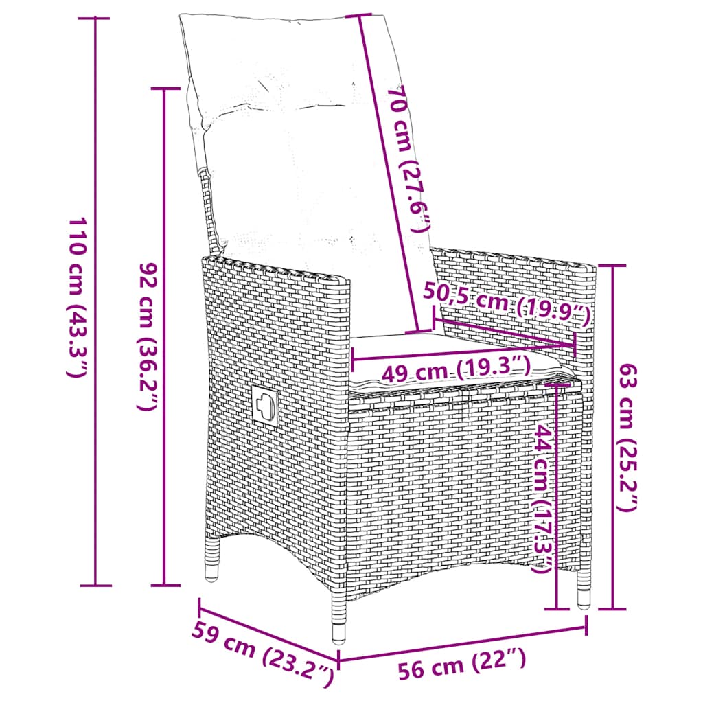 Ensemble à manger de jardin 5 pcs et coussins marron poly rotin