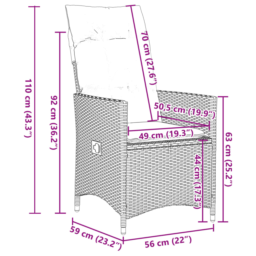 Ensemble à manger de jardin et coussins 7 pcs marron rotin