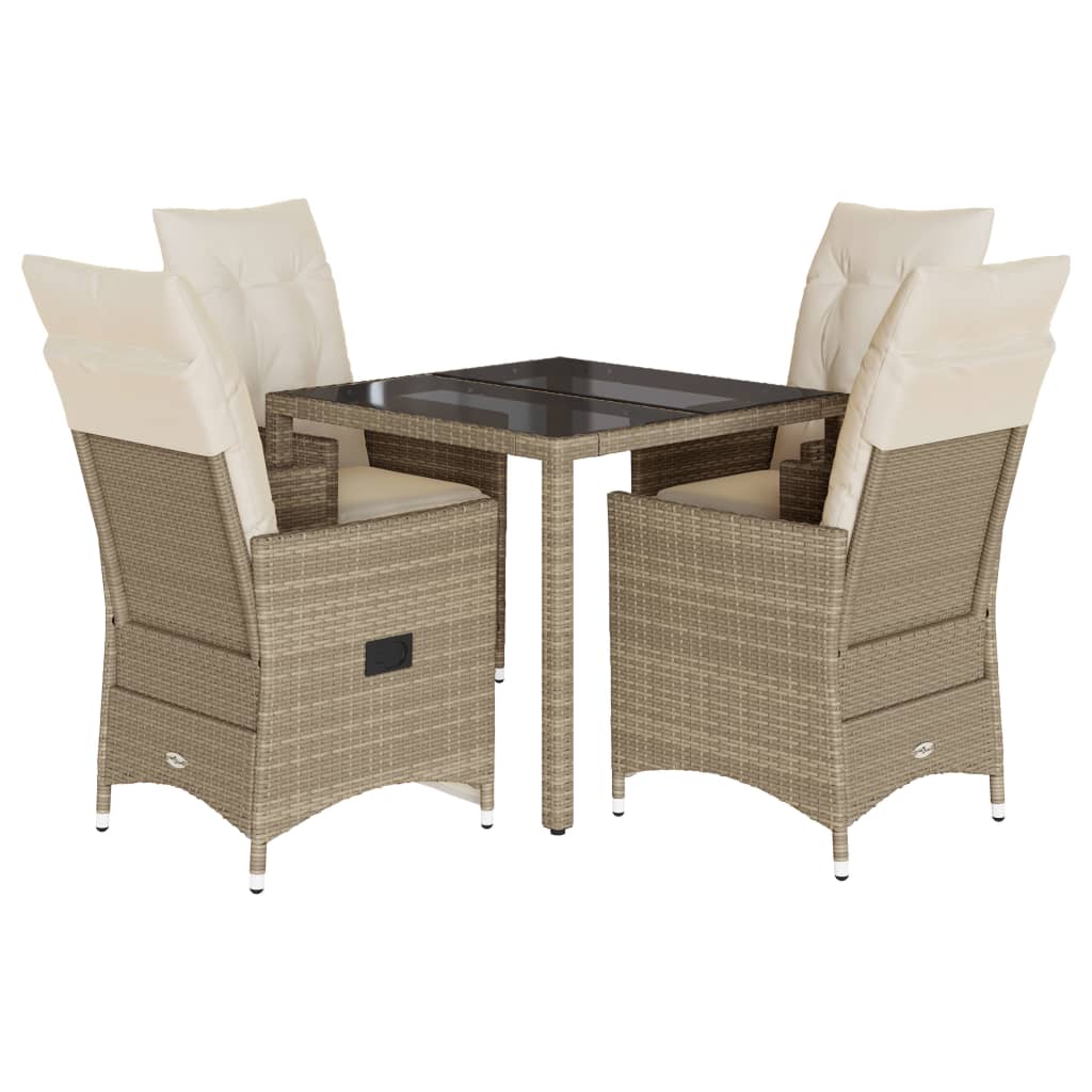 Ensemble à manger de jardin avec coussins 5pcs Beige poly rotin