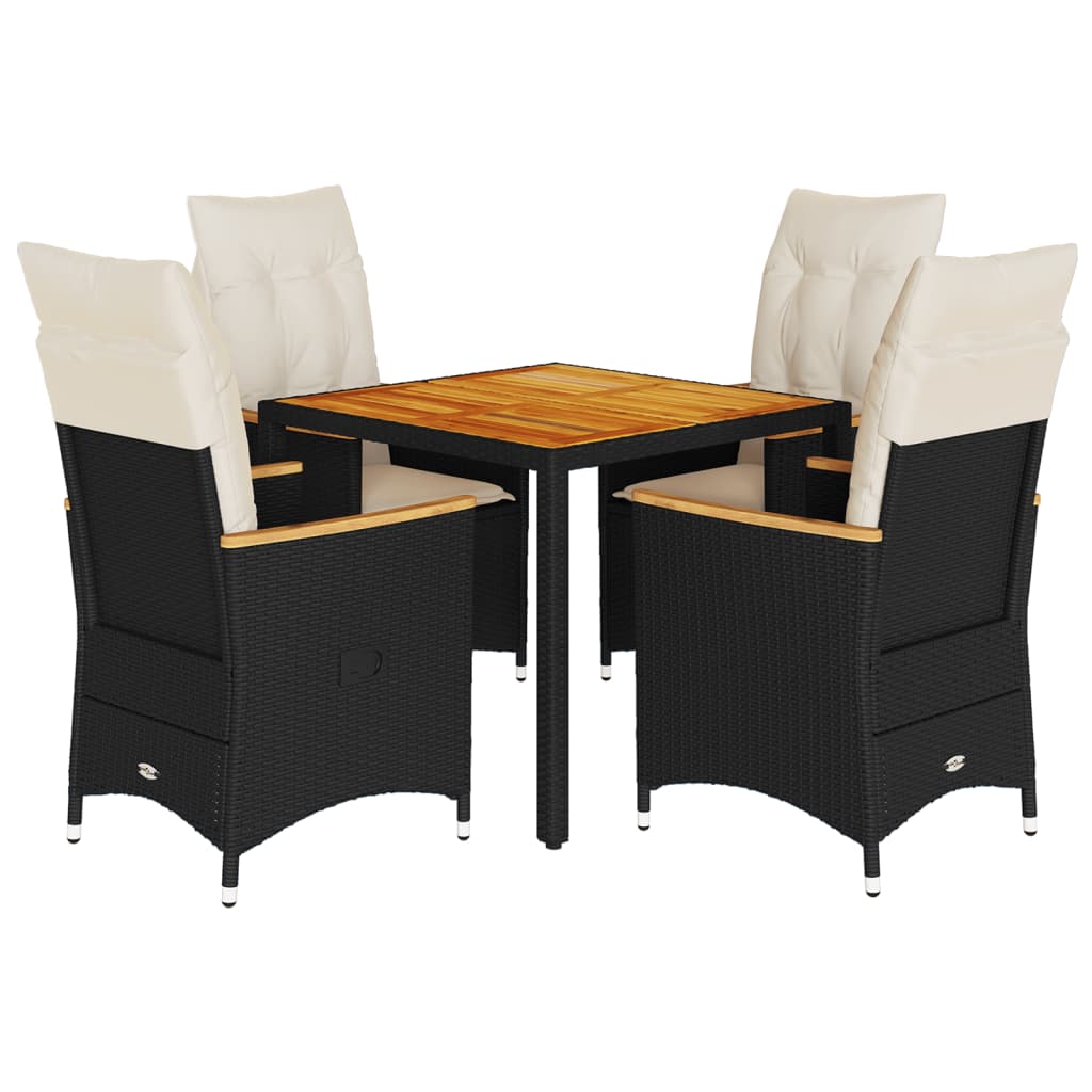 Ensemble à manger de jardin coussins 5pcs Noir Résine tressée