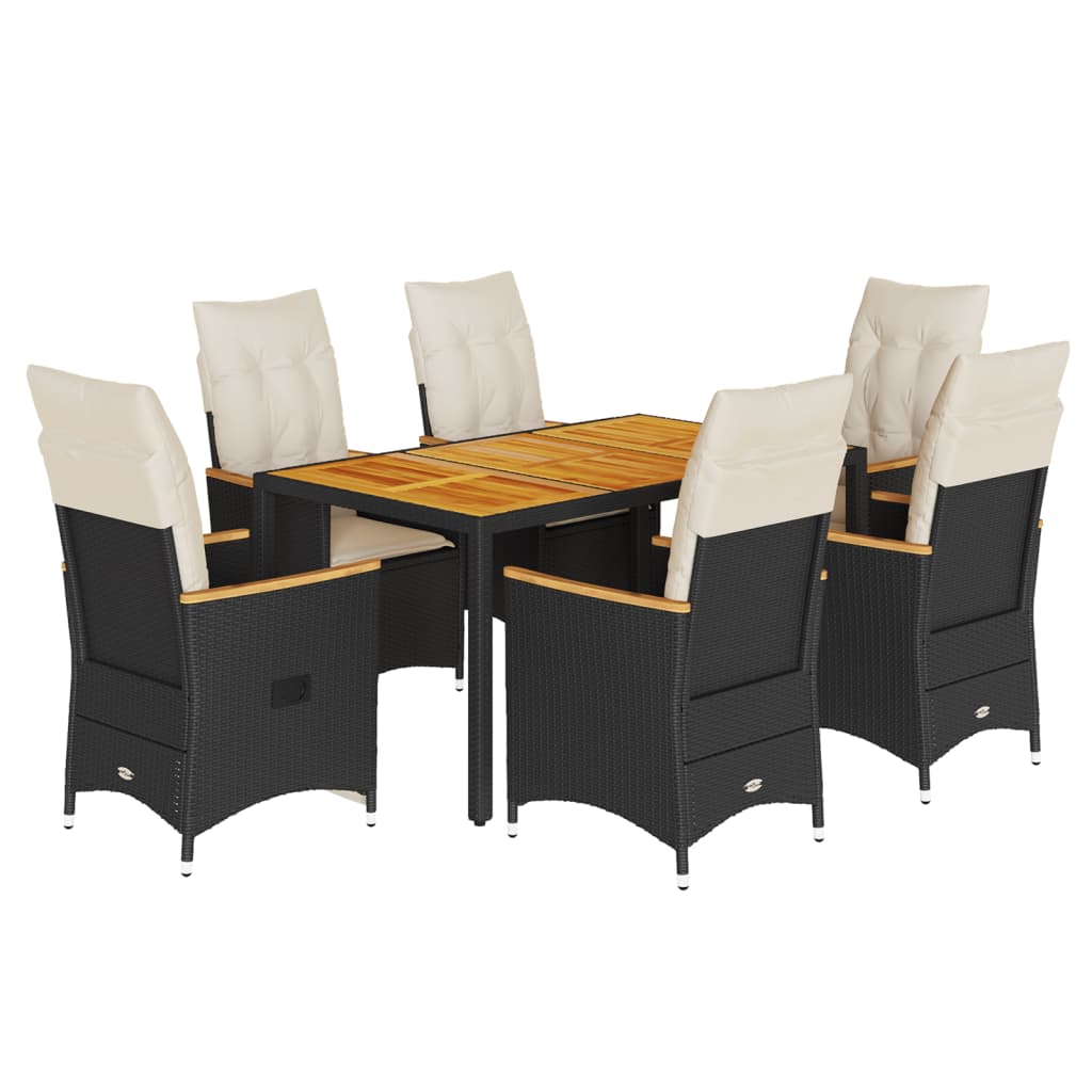 Ensemble à manger de jardin coussins 7pcs Noir Résine tressée