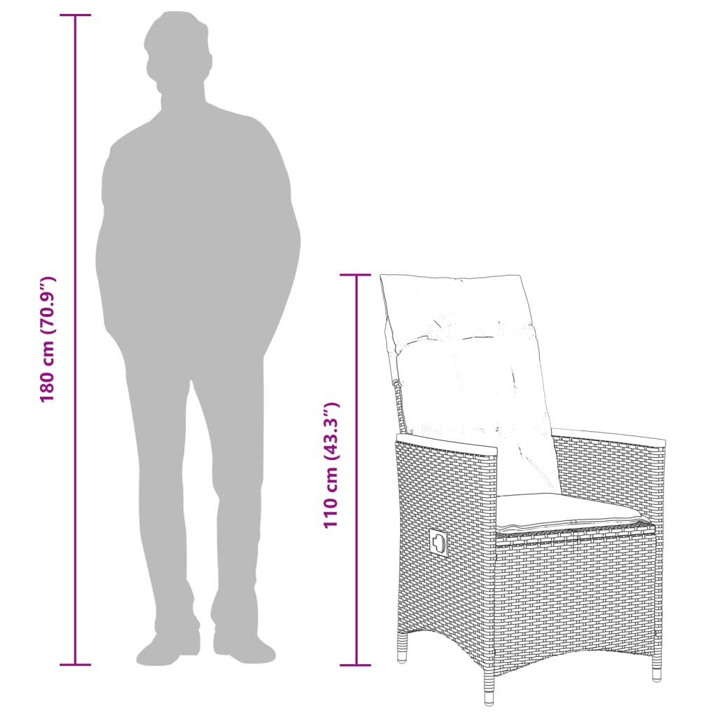 Ensemble à manger de jardin coussins 7pcs Noir Résine tressée