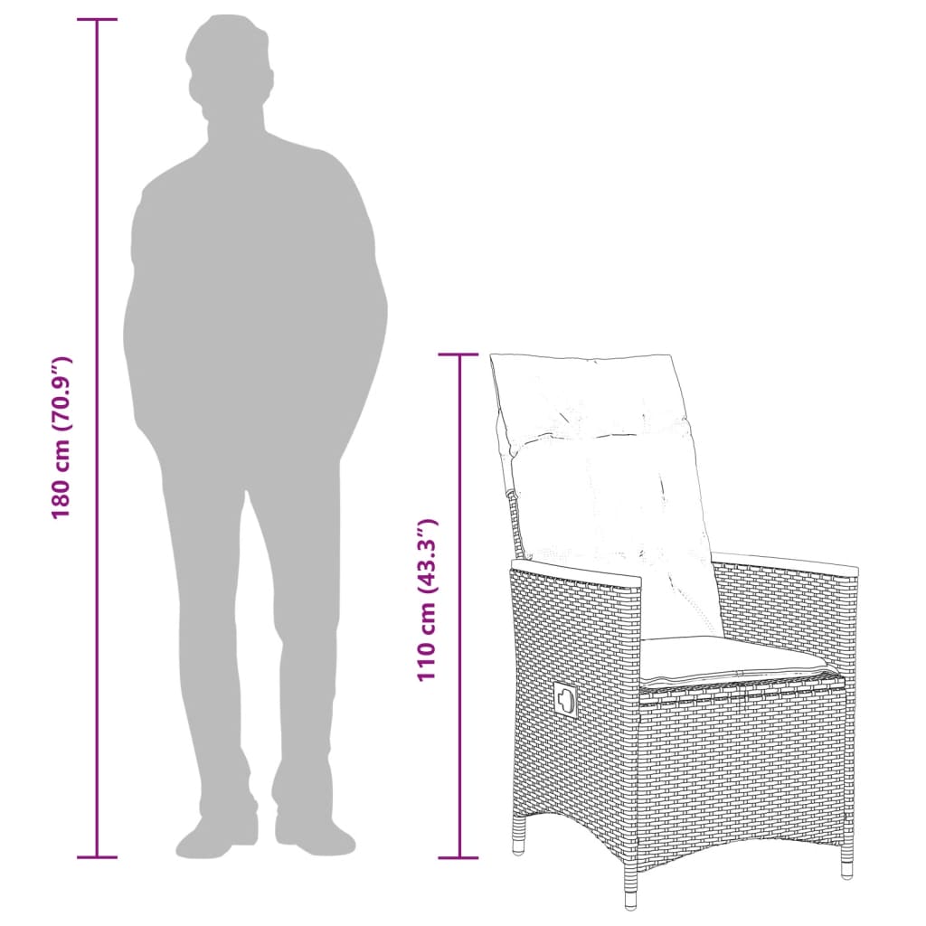 Ensemble de bistro 3 pcs avec coussins gris résine tressée