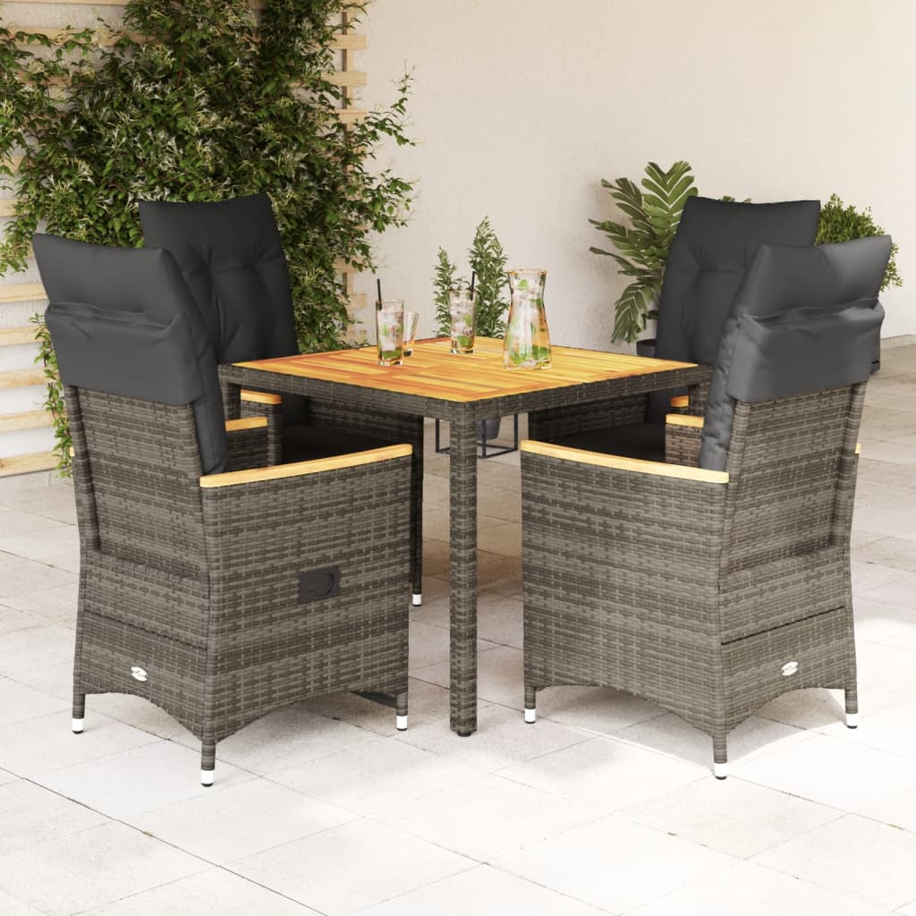 Ensemble à manger de jardin 5 pcs coussins gris résine tressée