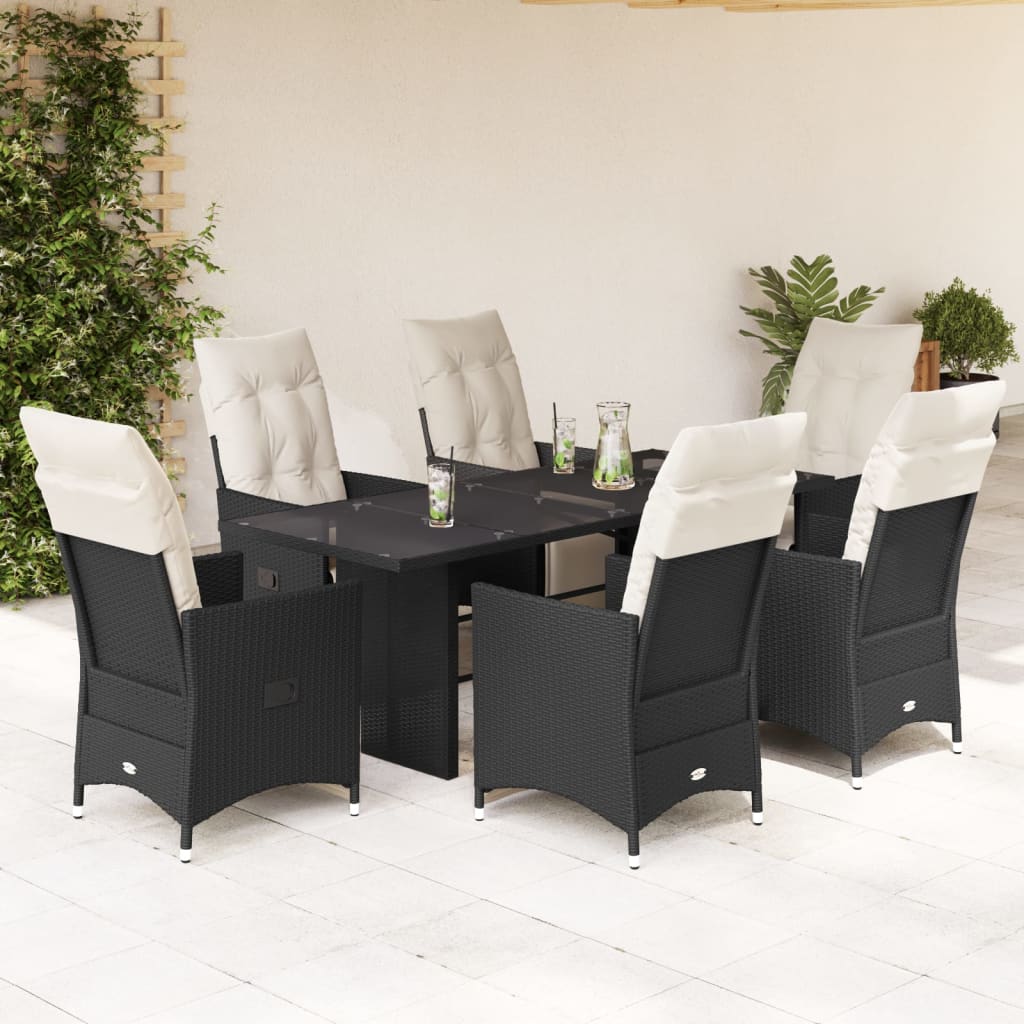 Ensemble à manger de jardin coussins 7 pcs noir résine tressée - XIOS