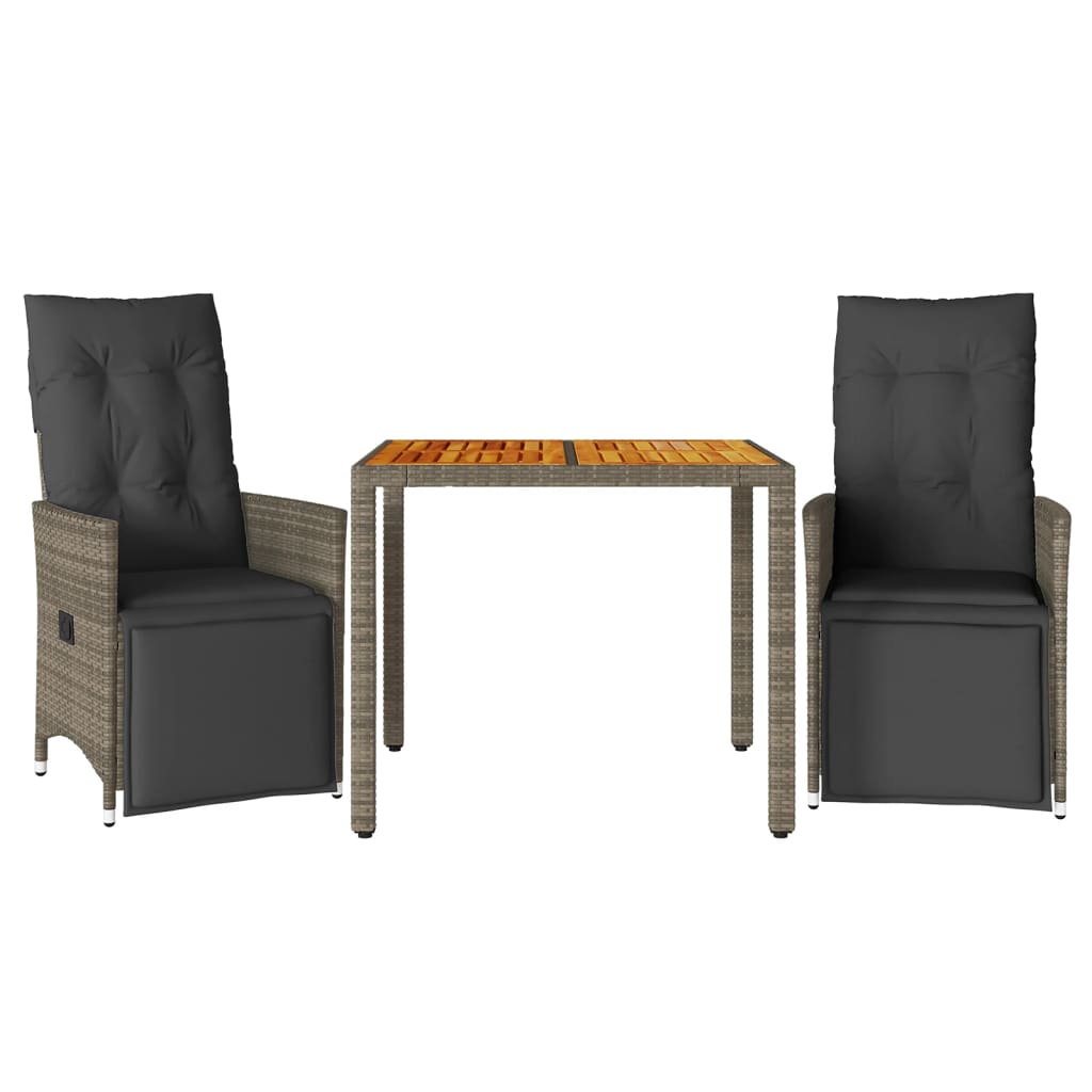 Ensemble de bistro de jardin 3 pcs coussins gris poly rotin