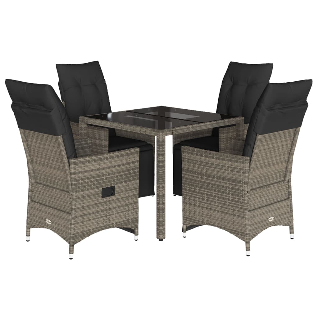 Ensemble de bistro de jardin 5 pcs coussins gris poly rotin