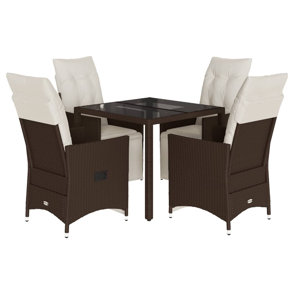 Ensemble de bistro de jardin 5 pcs coussins marron poly rotin