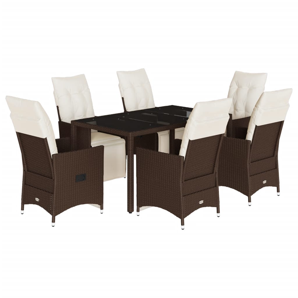 Ensemble de bistro de jardin 7 pcs coussins marron poly rotin